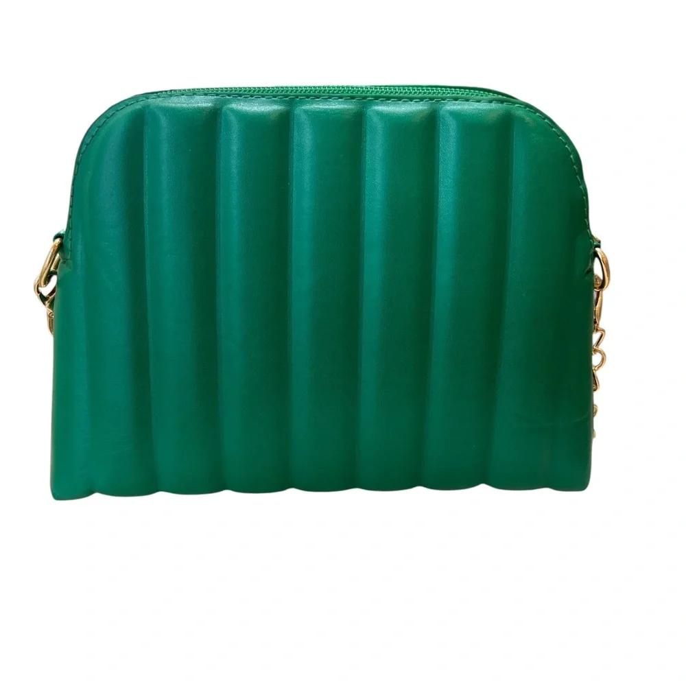 Emerald Green Quilted Crossbody Bag Gold Chain Small Chic Shoulder Purse